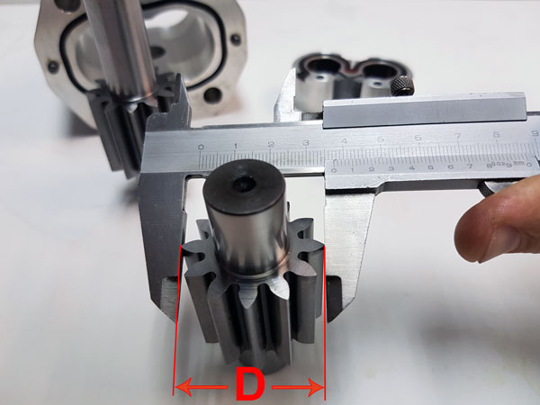 cota D diámetro exterior engranaje para el cálculo de la cilindrada de una bomba de engranajes
